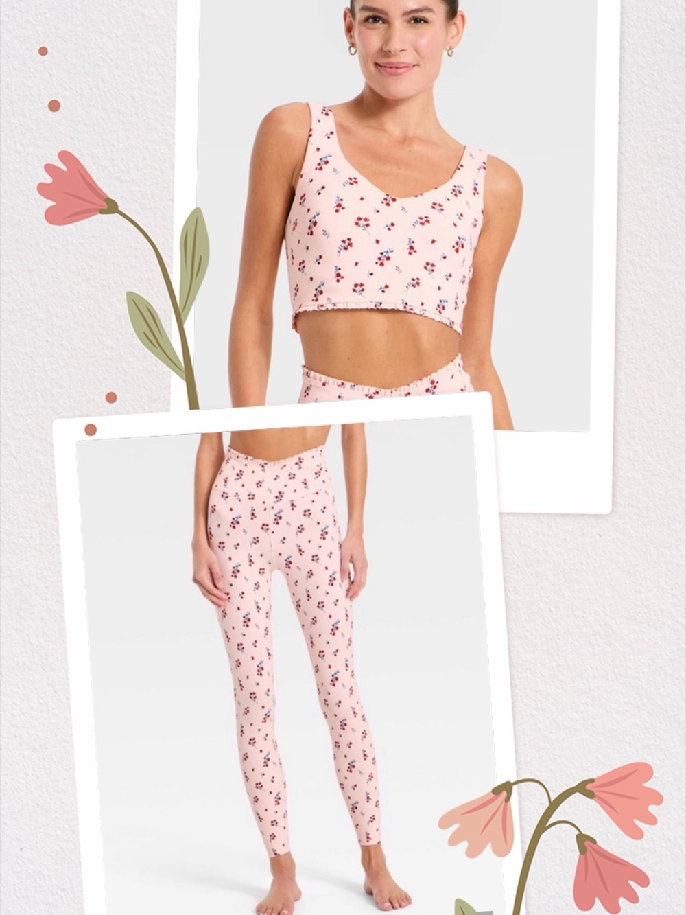 All in Motion Pink Floral Everyday Soft Longline Tank & 7/8 Legging Set - Sz S